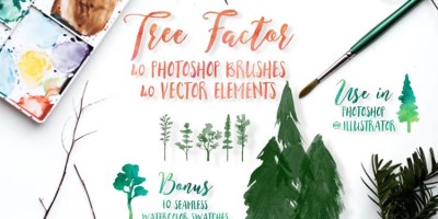40款水彩树木松树装饰PS笔刷_附AI/EPS矢量元素,无缝水彩PAT图案! 40款水彩树木松树装饰PS笔刷_附AI/EPS矢量元素,无缝水彩PAT图案!