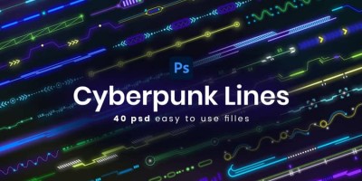 40款赛博朋克HUD霓虹发光未来科技风锁链分隔符线条装饰PSD素材 40款赛博朋克HUD霓虹发光未来科技风锁链分隔符线条装饰PSD素材